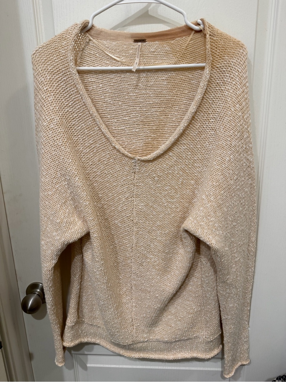 Free People Women’s Ivory Cream Oversized Scoop Neck Knit Sweater High Low Boho